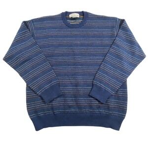 MDumas & Sons VTG Sweater Blue Striped 100% Merino Wool Grandpacore Size L